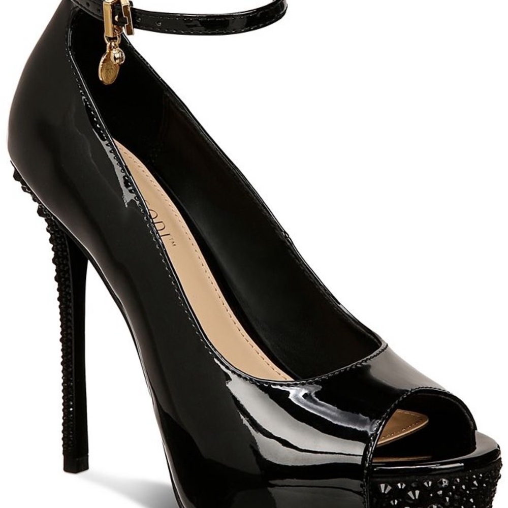 Thalia Sodi Black Patent Peep-Toe Heels